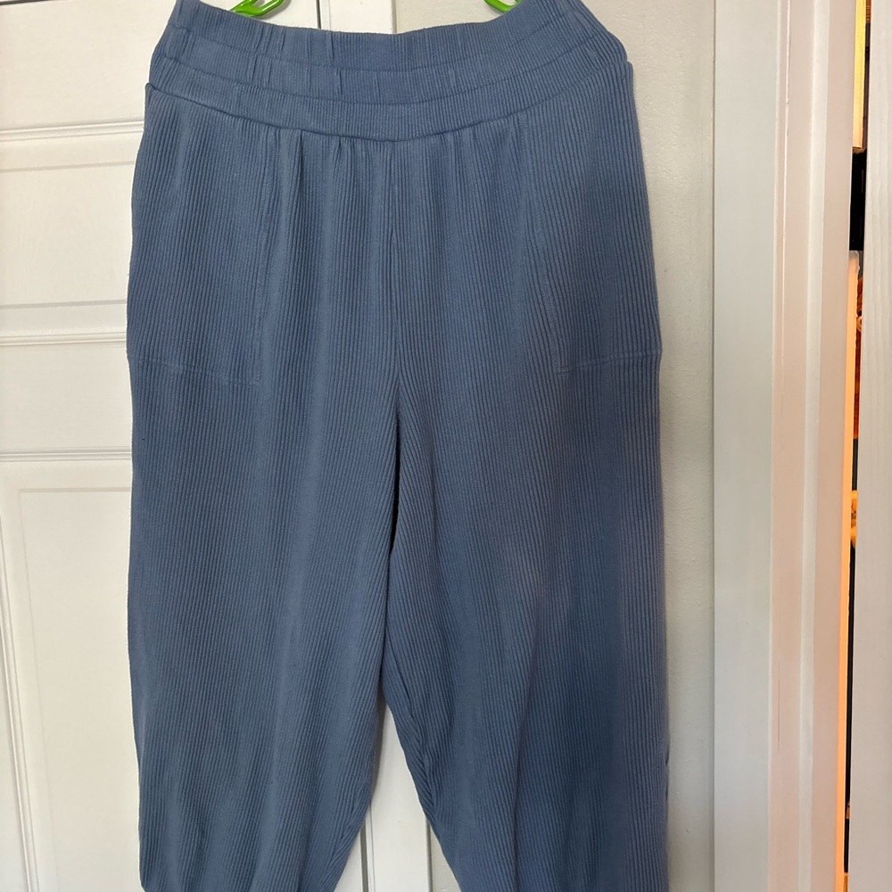 Free People Blue Cropped Ribbed Pants